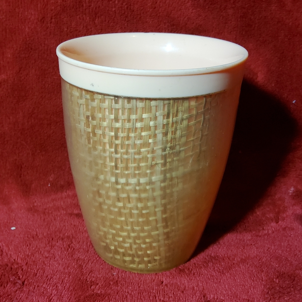 Vintage 1960s Raffia Ware Melamine Cup Tumbler Glass Blush Pink Small Chip